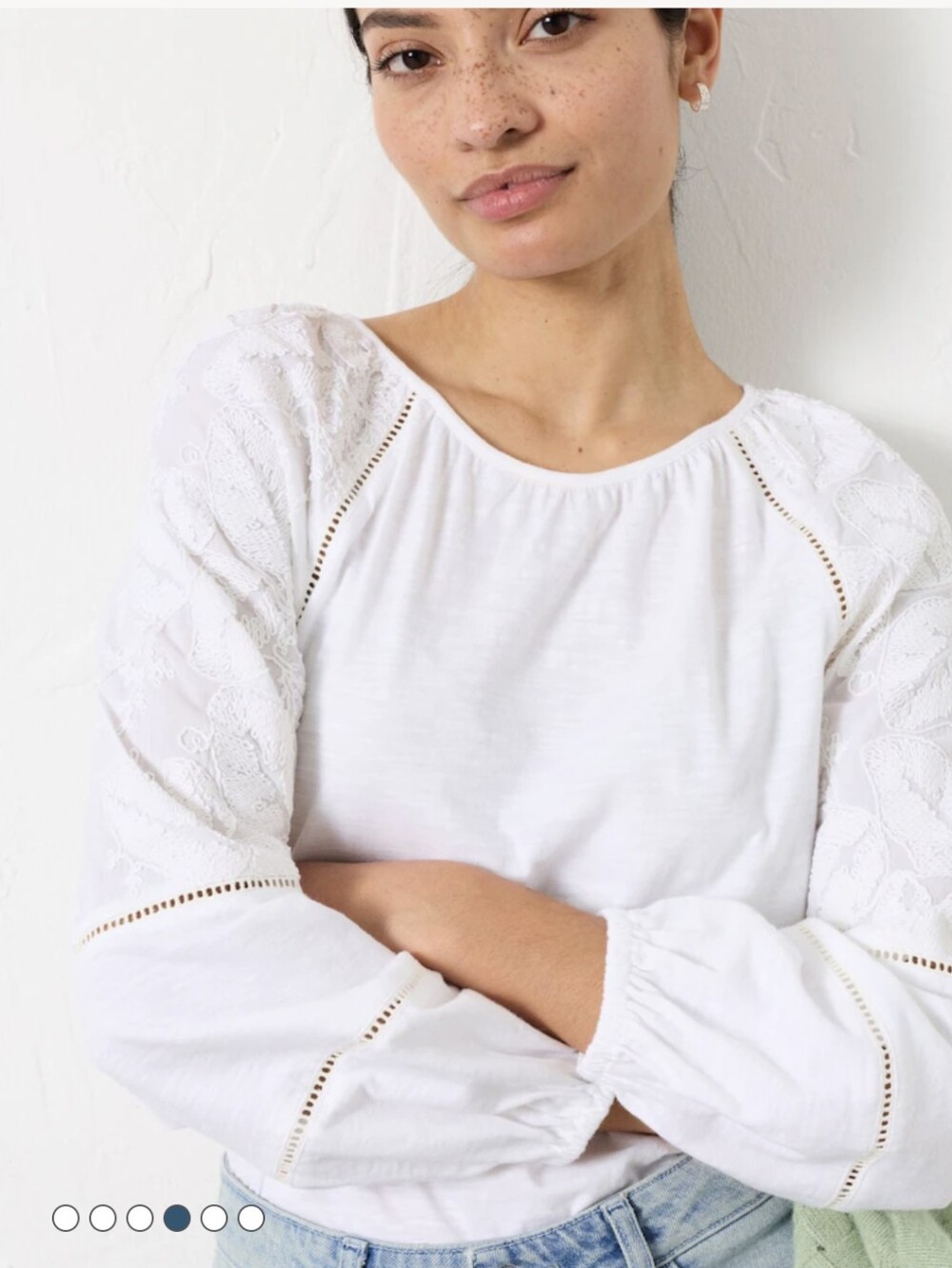 Fatface Ally White Embroidered Sleeve Top NWT Size 8 - Picture 4 of 13